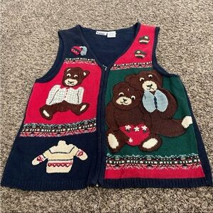 Vintage capacity, teddy bear knit sweater zip up vest large